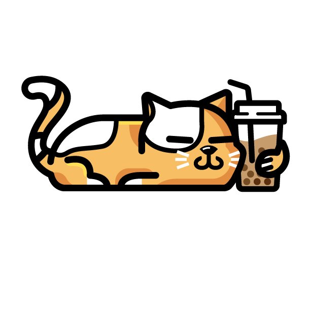 A catoon cat holds a cup of Purr Tea